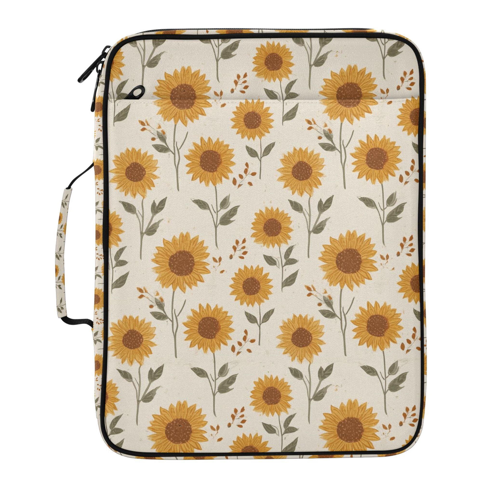 FORMRS Accordion File Folder A4 Size 7-Pocket Expanding Document Organizer Bag with 3 Ring Binder, Beige Sunflower Pattern