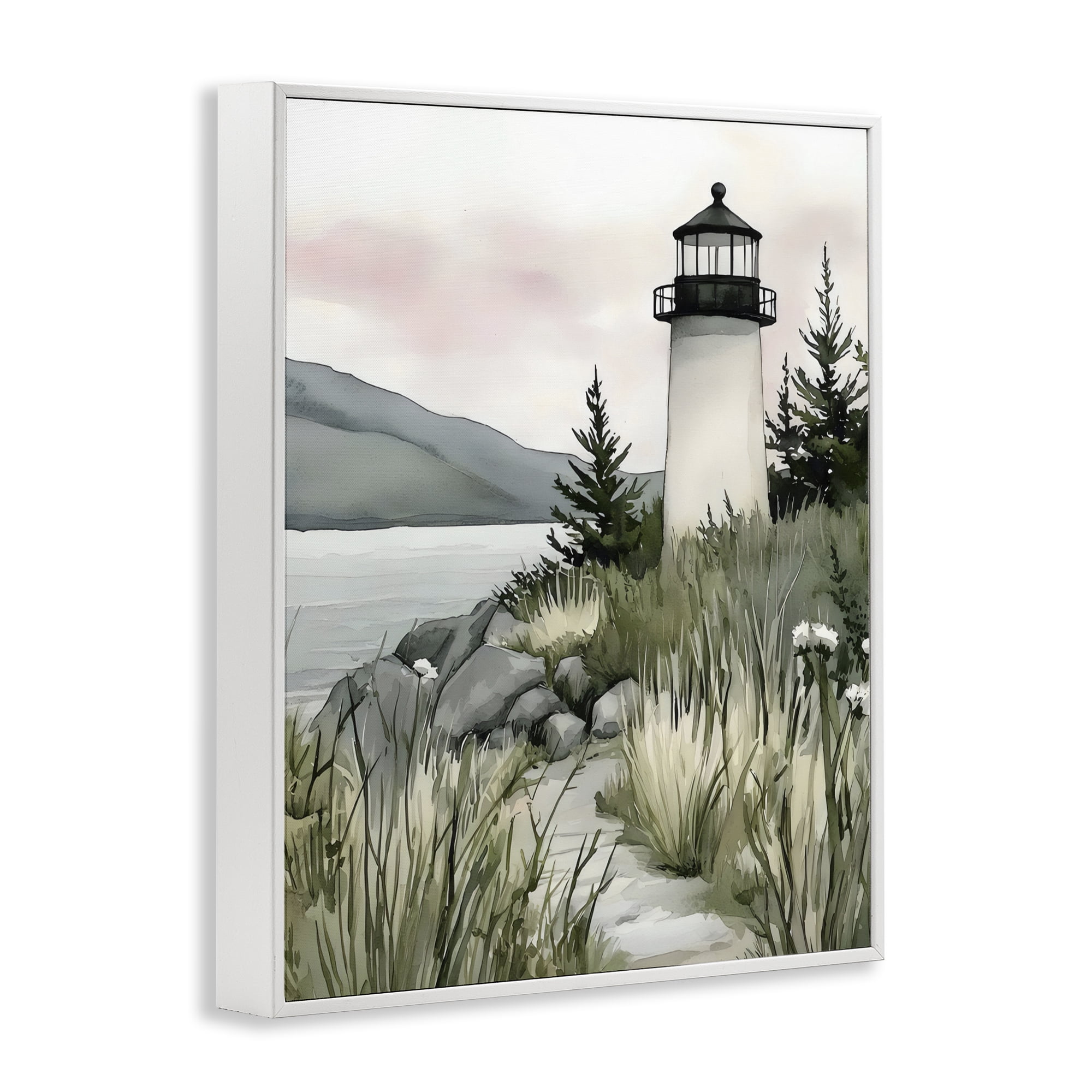 Stupell Industries Coastal Calm Lighthouse White Framed Giclee Art, design by Riley B
