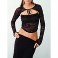 thumbnail image 4 of Women's Long Sleeve Tops Spaghetti Strap Lace Cami Tops and Long Sleeve Tie-up Shrug Set Going Out Tops, 4 of 7