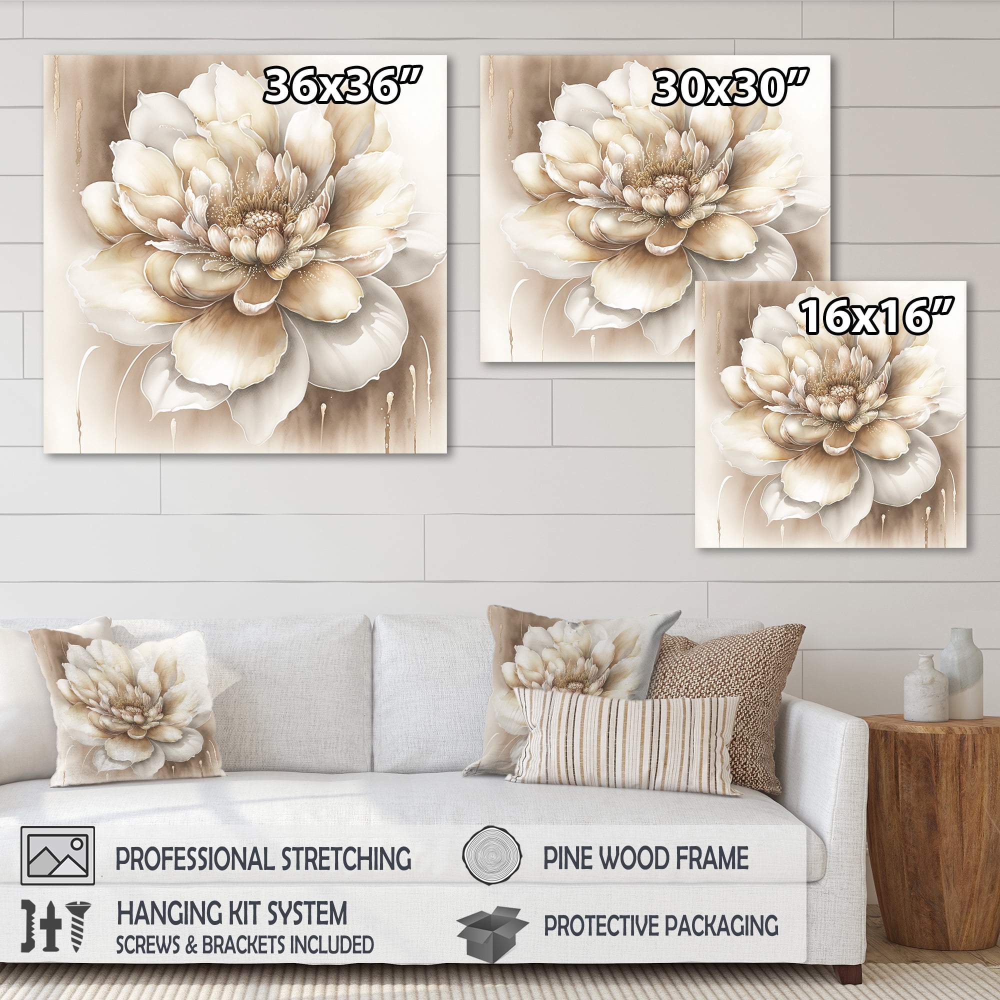 Designart Single Beige Flower II Canvas Wall Art