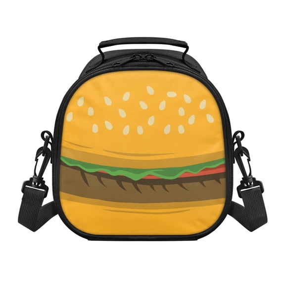 Pzuqiu Insulated Lunch Bag with Cheeseburger Design, Lunch Cooler Bag for Kids School Camping and Daily Trips, Polyester Removable Shoulder Strap Kids Lunch Bag