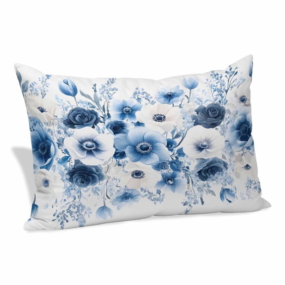 White Blue Flower Pillow Covers Queen, Vintage Pastoral Floral Petals Spring Soft Brushed Microfiber Breathable Throw Pillow Covers, Pillowcase with Zipper for Couch Sofa Bedroom Living Room 20"x30"
