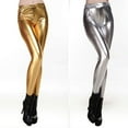 thumbnail image 6 of Womens High Waist Shiny Silver Gold Leggings Faux Stretch Pencil Pants, 6 of 17