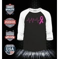 thumbnail image 2 of Shop4Ever Men's Men's Heartbeat Pink Ribbon Breast Cancer Awareness Raglan Baseball Shirt XX-Large Black/White, 2 of 4