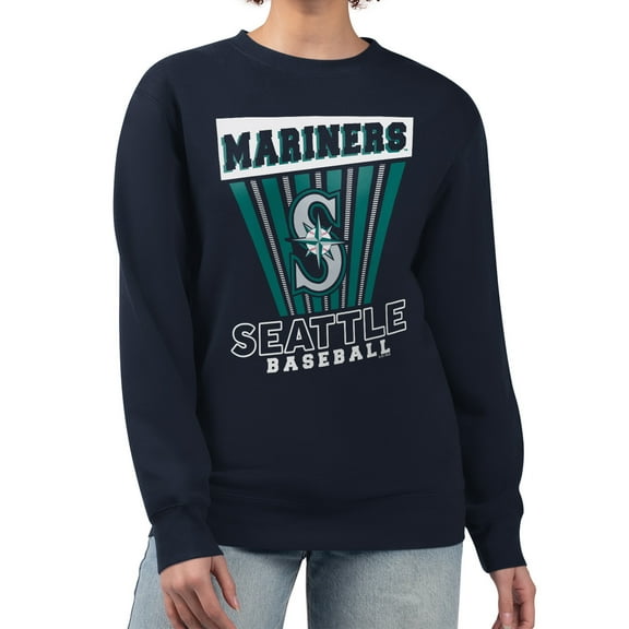 Women's Starter  Navy Seattle Mariners Poster Print Pullover Sweatshirt