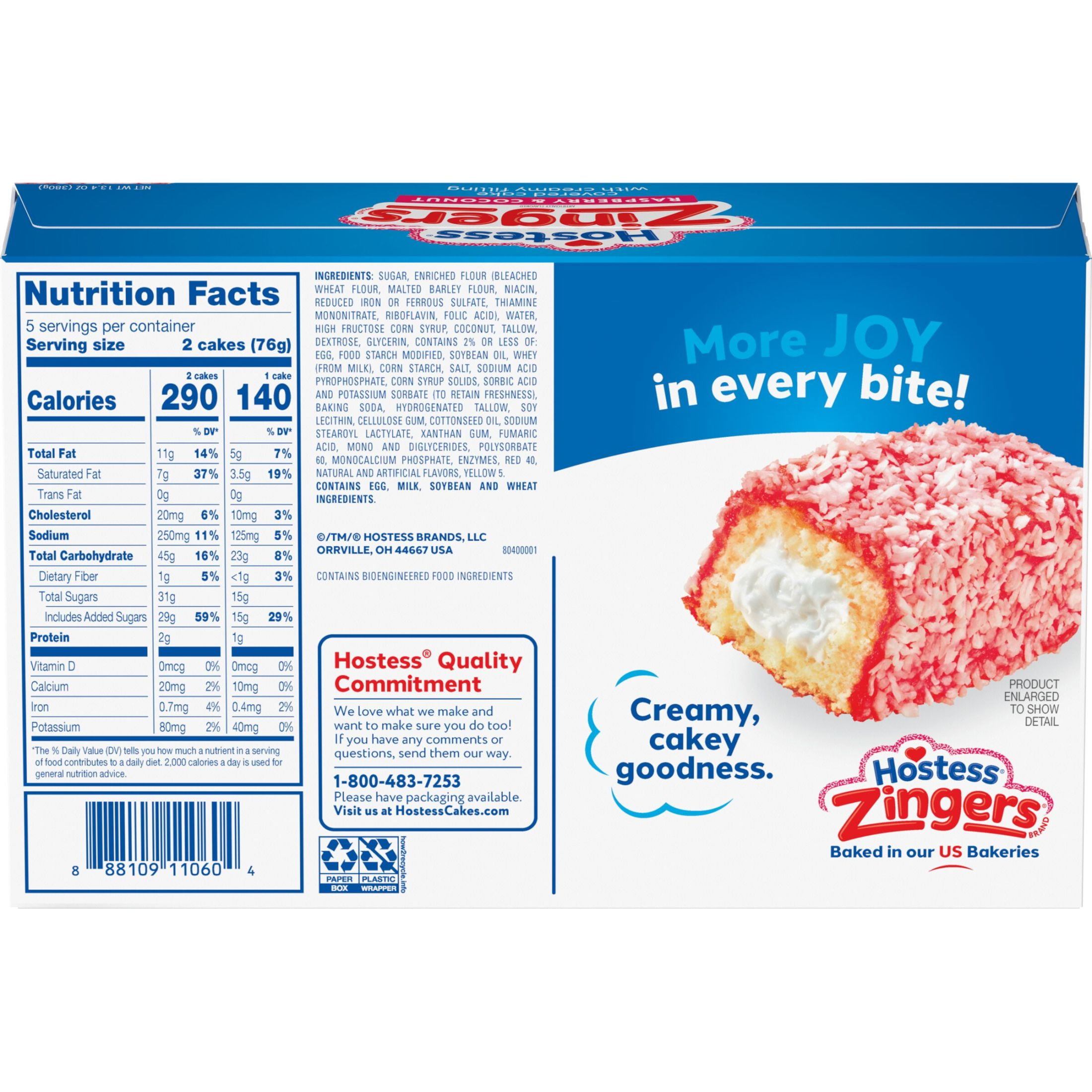 Hostess Zingers Snack Cakes, Raspberry Artificially Flavored Cake, 13.4 oz Box (10 Snack Cakes)