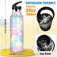 thumbnail image 2 of Kids Insulated Stainless Steel Sports Water Bottle 600ml Cute Pastel Rainbow Background, 2 of 6