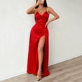 thumbnail image 6 of Women's Elegant Satin Maxi Dress Spaghetti Strap V Neck High Side Split Wrap Formal Long Dress Wedding Guest Cocktail Party Evening Club Night Out Flattering Gown, 6 of 7