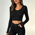 thumbnail image 6 of Stamzod Fitted T Shirts for Women Fashion U Neck Long Sleeve Crop Tops Casual Knit Ribbed Basic Tees, 6 of 8