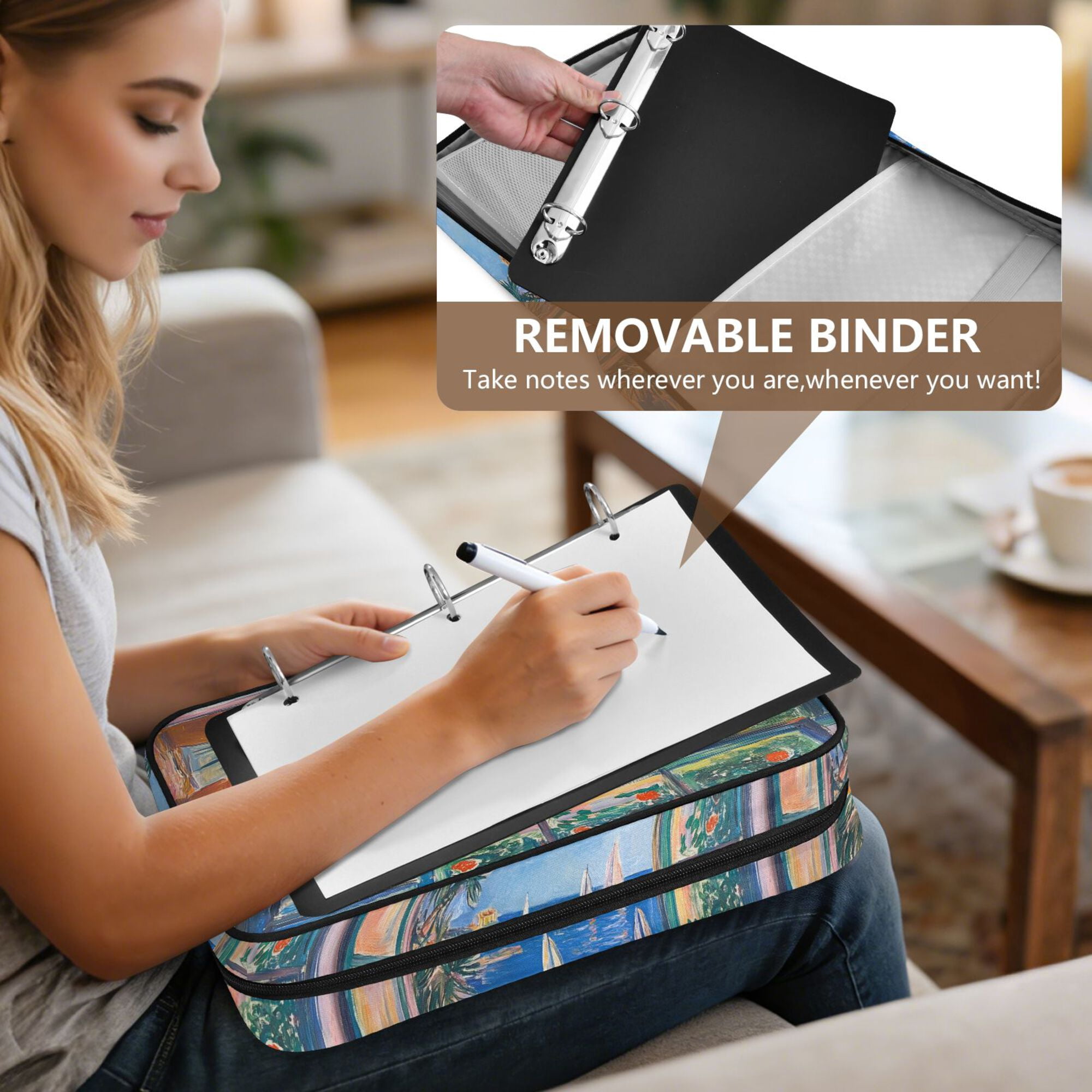 FORMRS Accordion File Folder A4 Size 7-Pocket Expanding Document Organizer Bag with 3 Ring Binder, Sea Window