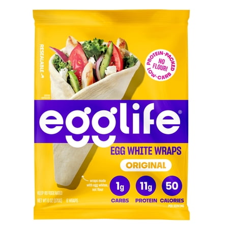 Egglife Original Egg White Wrap, Gluten Free Refrigerated Flourless Tortilla Wraps, 6 oz, 6 Count