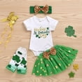 thumbnail image 4 of Lovzfmll 4-Piece St. Patrick's Day Romper Set for Toddlers, Clover Print Short Sleeve Jumpsuit with Tulle Skirt & Headband for Little Girls, Holiday Outfits for 0-6 Months, 4 of 9