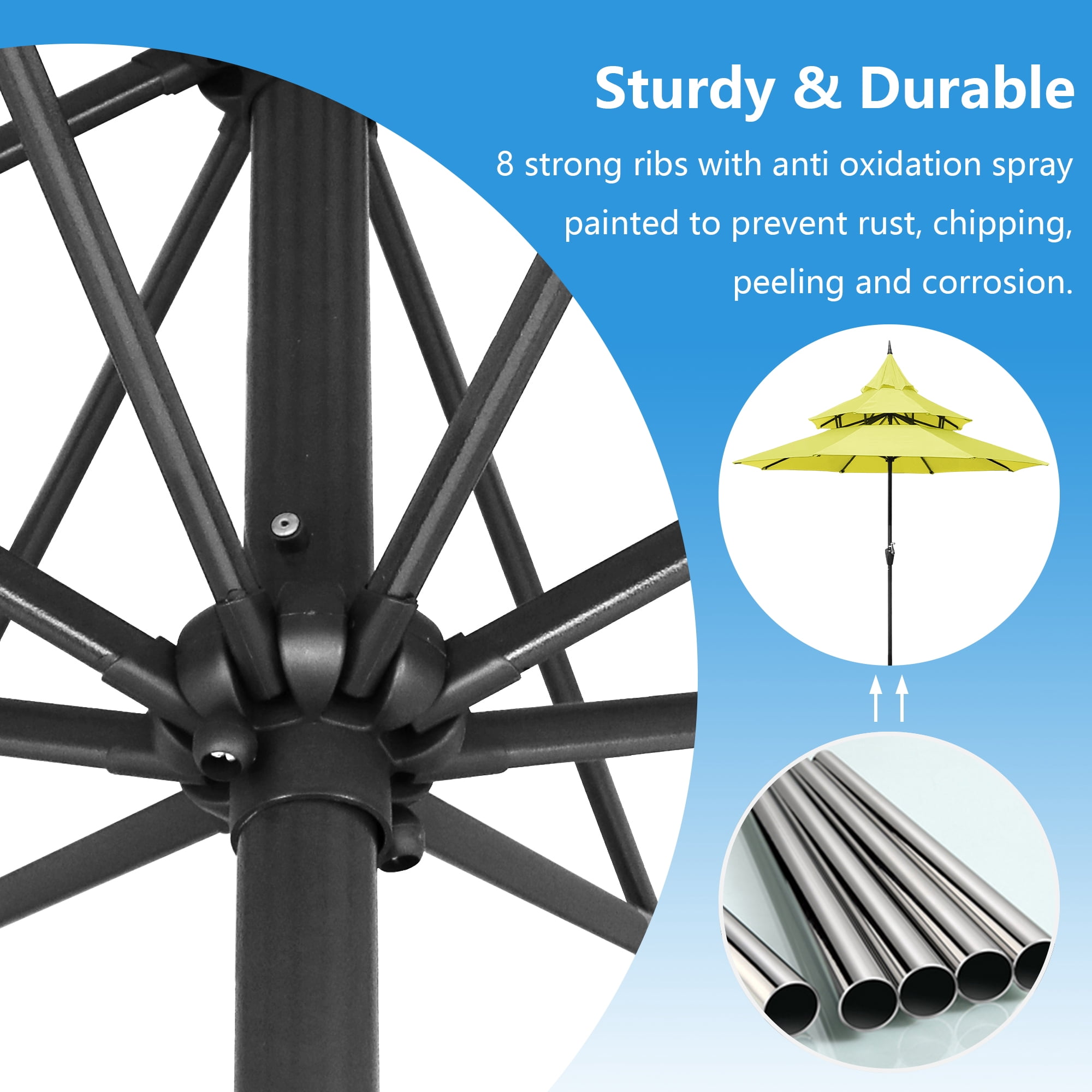 Abble 9ft Patio Umbrella with Crank 3-Tier Pagoda Outdoor Market Umbrella with 8 Ribs for Garden Deck Backyard Pool, Yellow