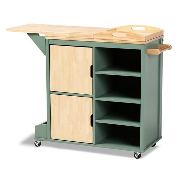 Bowery Hill Two-tone Dark Green and Natural Wood Kitchen Cart