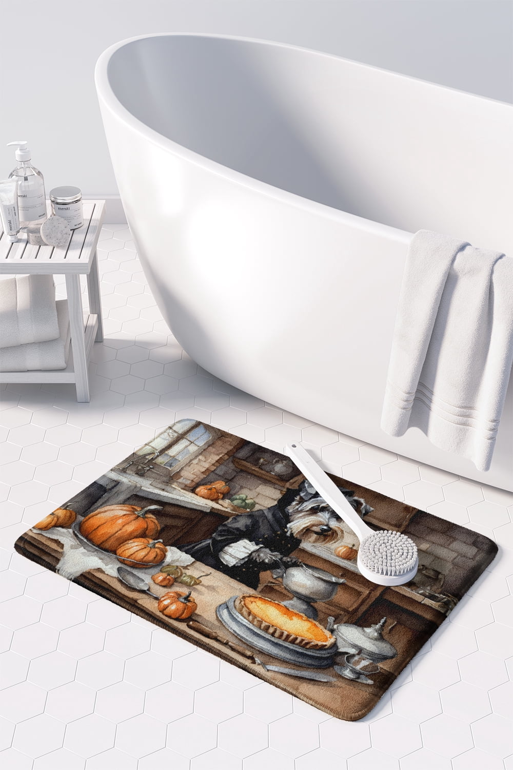 Carolines Treasures DAC1808RUG 19 x 27 in. Unisex Schnauzer Fall Kitchen Pumpkins Memory Foam Kitchen Mat
