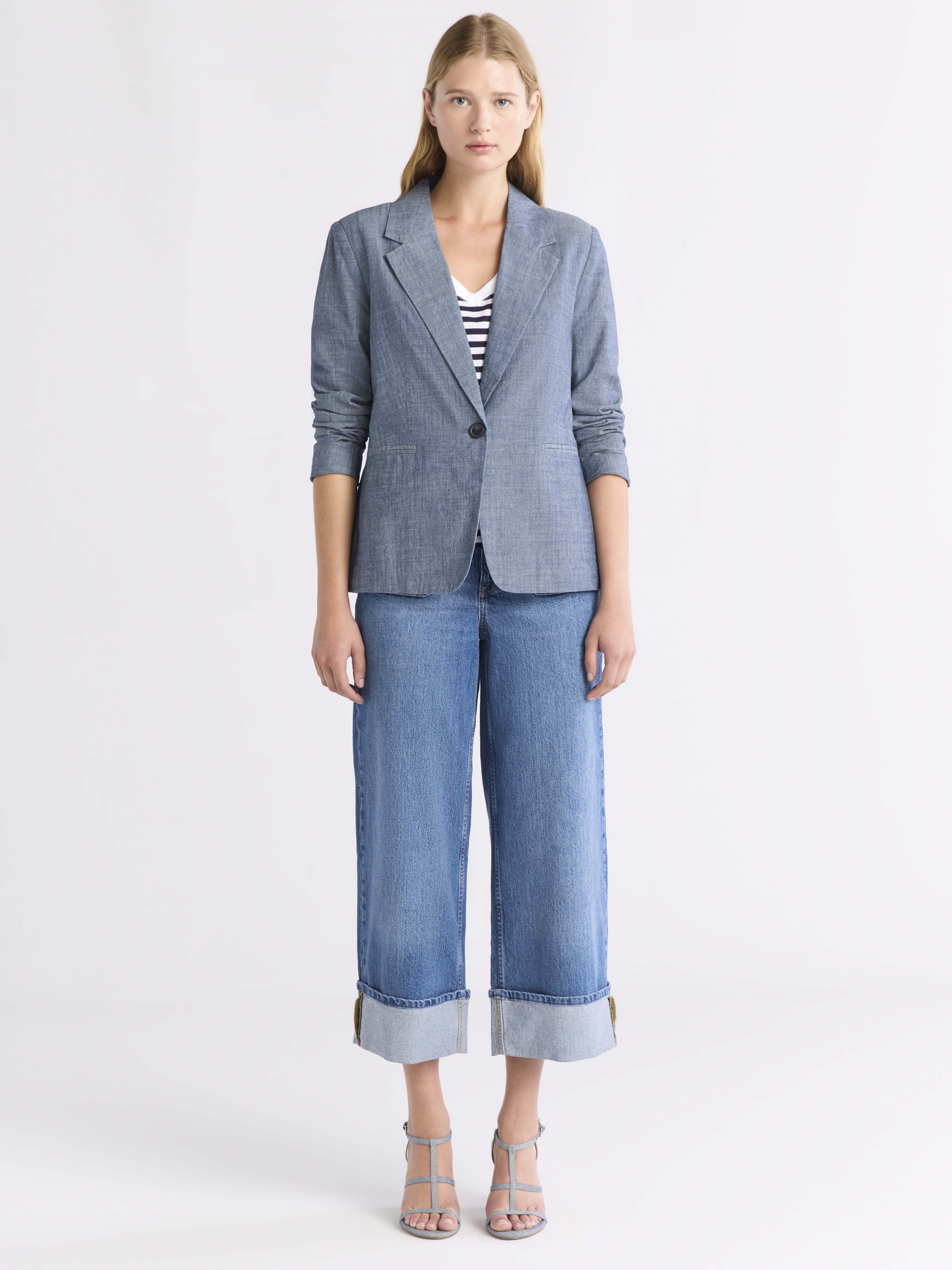 Free Assembly Women's Single Breasted Chambray Blazer, Sizes XS-XXL