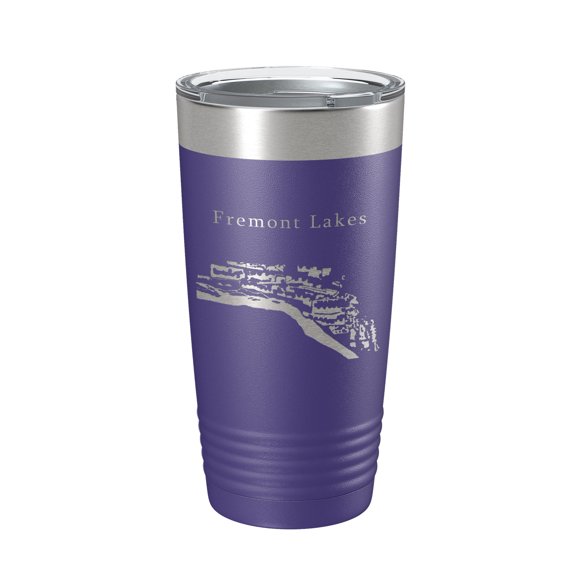 Fremont Lakes Map Tumbler Travel Mug Insulated Laser Engraved Coffee Cup Platte River Nebraska 20 oz Purple