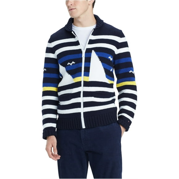 Tommy Hilfiger Mens Coastal Cardigan Sweater, Blue, Large