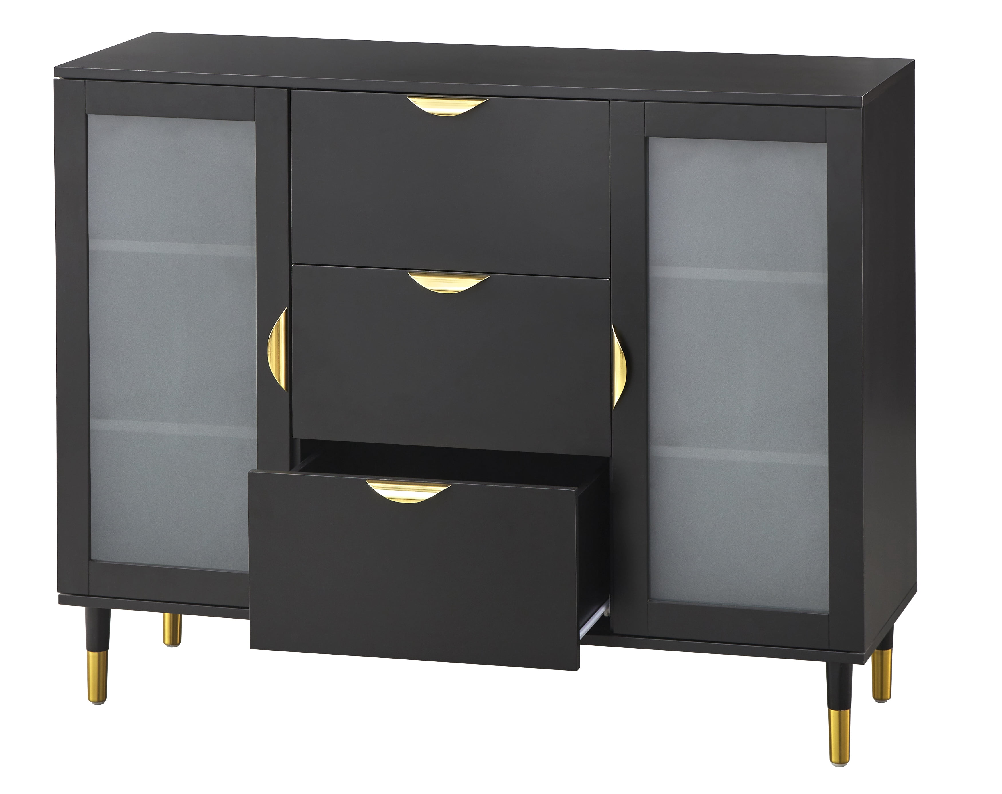 TMS Wescott 47.6" Wide Mid-Century Sideboard with Tempered Glass Doors, Black