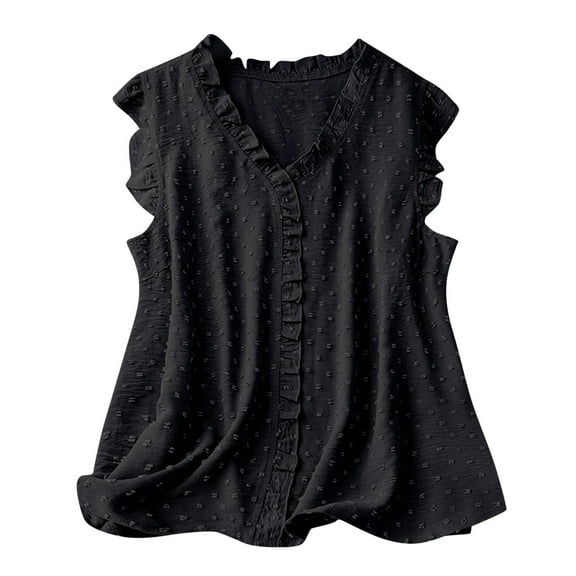 Sleeveless Tops For Women Casual Boho Solid Color Top V-Neck Ruffle Tank Top Blouses Lace Loose Shirts Pullover