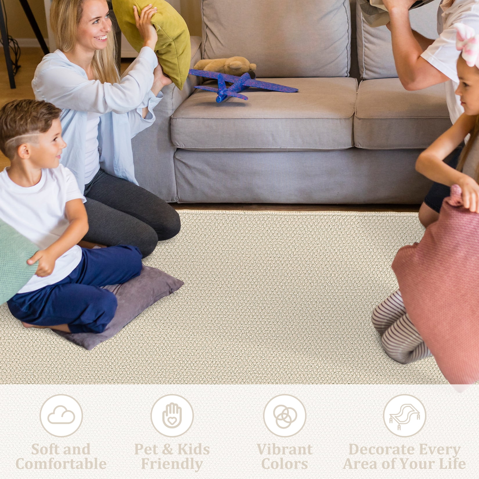 FairOnly 8'x10' Textured Modern Area Rugs for Living Room Washable Stain-Resistant Rugs for Kitchen Dining Room Non Shedding Neutral Beige Carpet