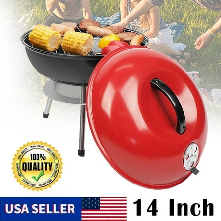 Linsen-outdoors Portable Charcoal Grills For Outdoor Backyard Barbecue Apple Shape Cooking Grill 14 Inch Red