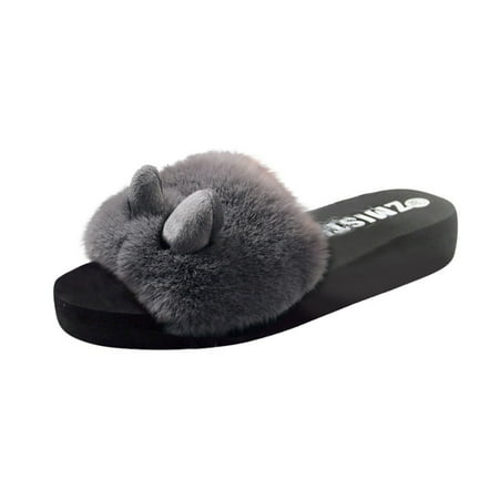 

Qufokar Women Boots Knee High Loafer Slippers Women Slipper Fashion Rabbit Slip-On Ear Warm Winter Shoes Toe Flat Women Indoor Open Women S Slipper