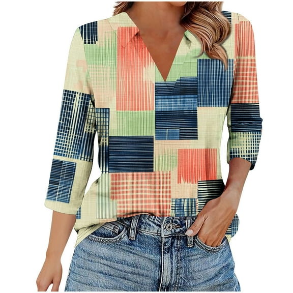 SHE IS Womens 3/4 Sleeve Tops, Long Sleeve Shirts for Women Casual Plus Fashion Tops for Women Trendy Cropped Womens Blouses Dressy Casual 3/4 Sleeve Womens Tunic Tops Dressy Casual Plus Size