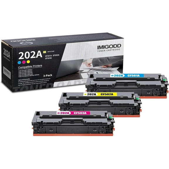 3-Pack 202A Toner Replacement for HP 202A | CF501A CF502A CF503A C/M/Y Toner Cartridge (with chip) 1,500 Pages Compatible Color Pro M254nw M254dw M254dn MFP M280nw M281fdn M281fdw M281cdw Printer