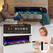70 3 Sided Electric Fireplace Inserts, Smart 3D Linear Built-in Fire Places Heater 1500W, Multi-Colors Combinations, APP & Remote Control, Cracking Sound, 9H Timer, Crystal & Log