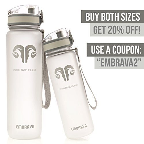One-Click Opening For Sports BPA and BPS-Free Gym & Hiking 24 Ounce Leakproof and Secure Embrava Water Bottle with Time Markers 