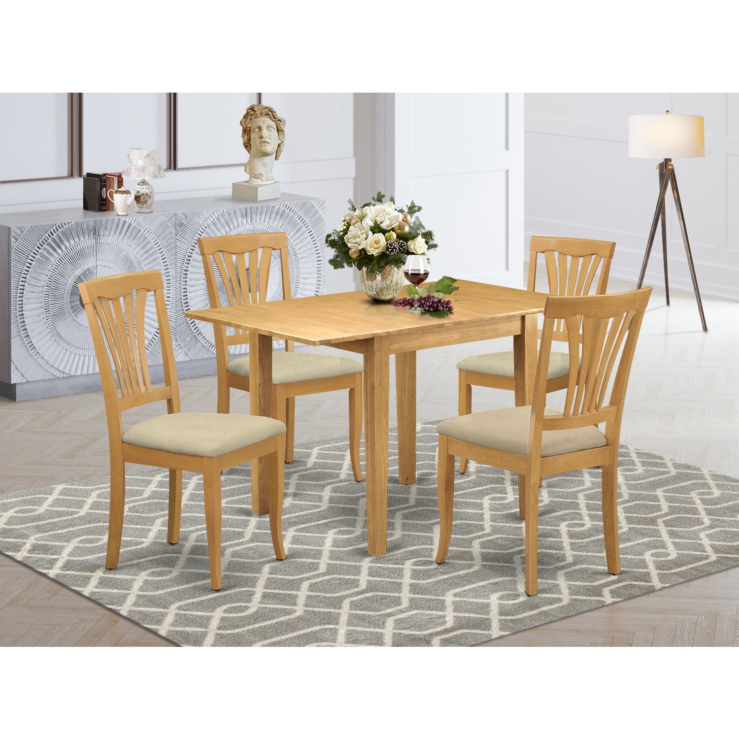 East West Furniture NDAV5OAKC Dining Room Table Set 5 Piece Four Great Wooden Dining Chairs