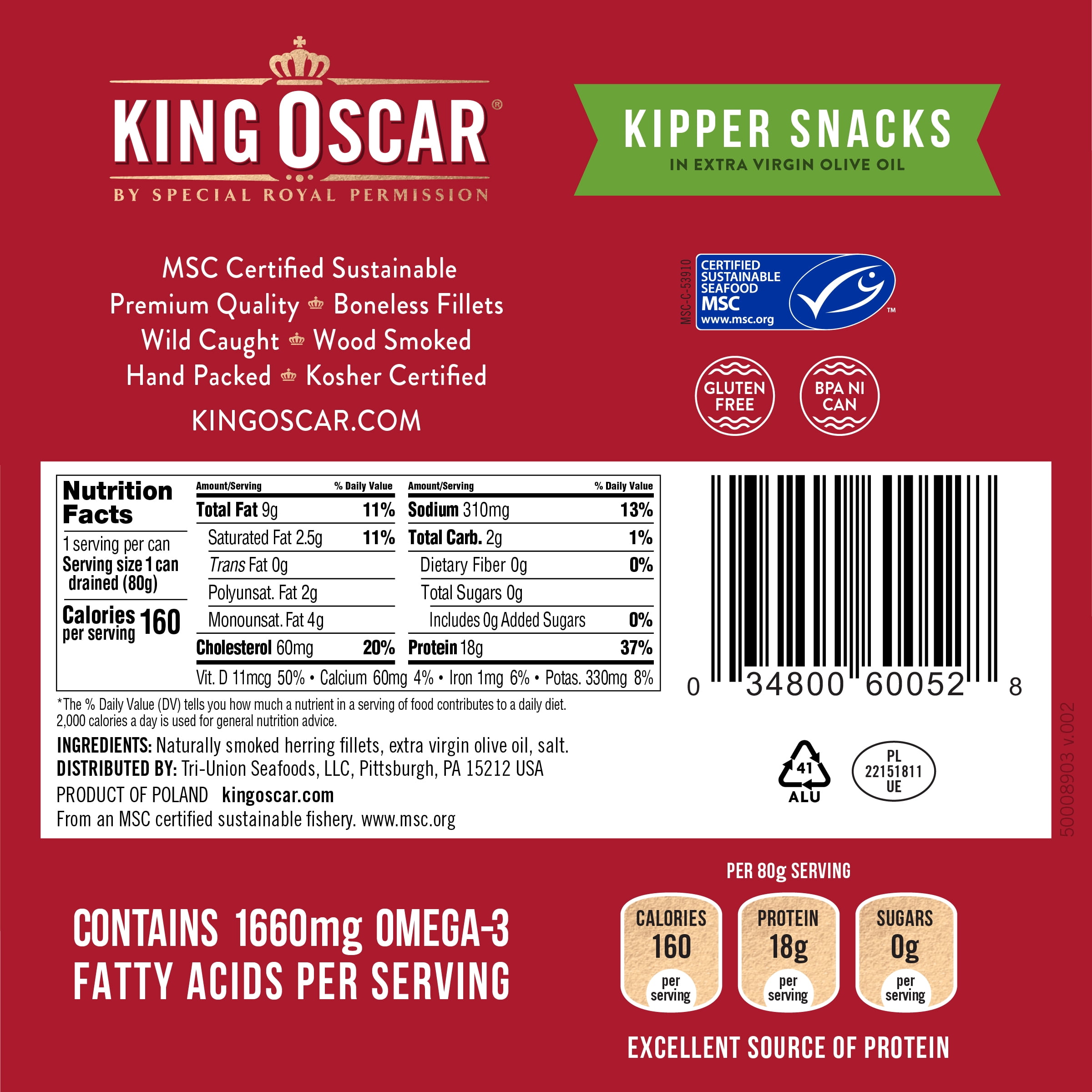 (12 pack) King Oscar Wild Caught Kipper Snacks in Extra Virgin Olive Oil 3.54 oz