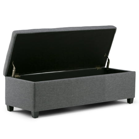 Simpli Home - Avalon Rectangular Polyester Ottoman With Inner Storage - Slate Gray