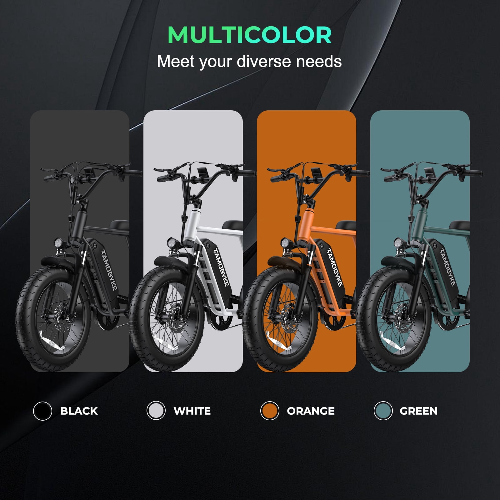 Tamobyke T63 Electric Bike for Teens&Adults,750W Motor up to 20MPH,36V/13Ah Battery,20"x4.0" Fat Tire E-Mountain Bike,App Control,UL2849