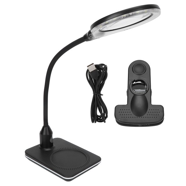 Lámpara de aumento 3X primaria, 10X secundaria, con clip, LED suave, puerto USB, lupa de cuello de cisne ajustable con luz