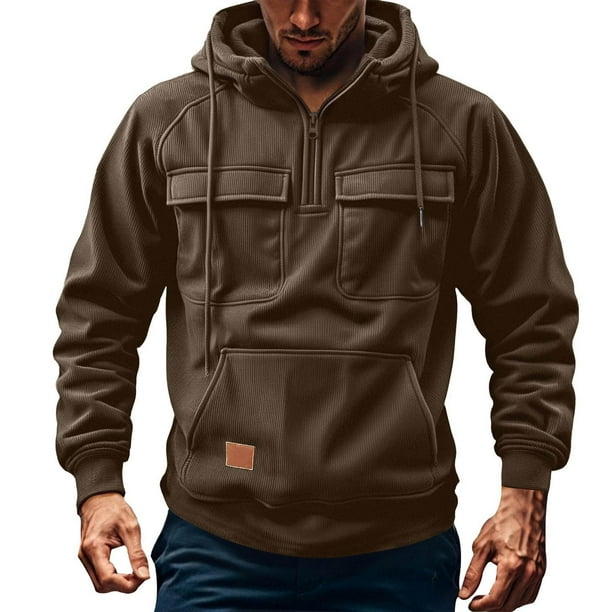 pstuiky camisa de manga larga para hombre, Suéter informal de moda para hombre, color liso, con capucha y manga larga salir tops s