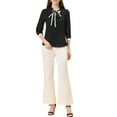 thumbnail image 2 of Allegra K Women's Tie V Neck Half Sleeve Button Cuffs Work Office Shirt Elegant Blouses, 2 of 6