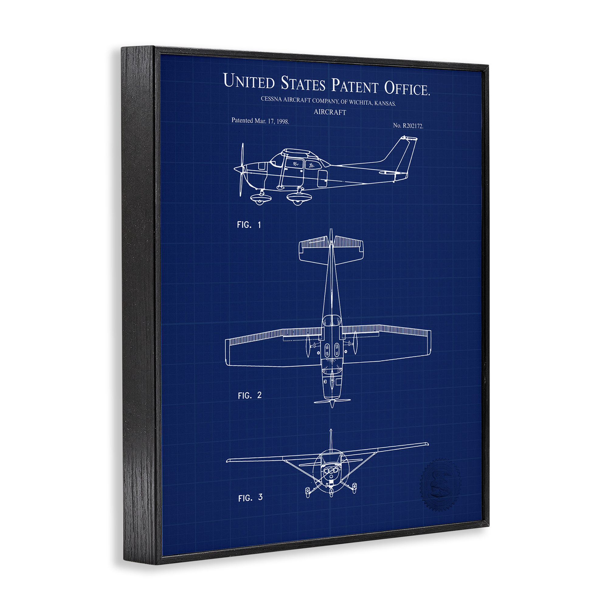 Stupell Industries Aircraft Patent Blueprint Transportation Painting Black Framed Art Print Wall Art, 11 x 14