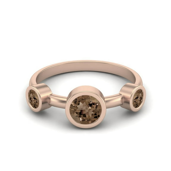4mm Round Smoky Quartz 925 Sterling Silver Rose Vermeil Three Stone Women Valentines Day Gifts Ring