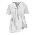 thumbnail image 5 of Taqqpue Womens Cotton Linen Shirts Solid Color Short Sleeve Button V-Neck Blouse Tops Summer Basic Half Sleeve T Shirts Loose Fit Casual Plus Size Tees with Pockets, 5 of 8