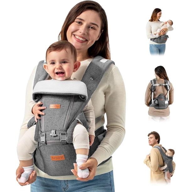 Besrey - Portabebés con asiento de cadera para recién nacidos a niños, de malla de verano para bebés, soporte para el cuerpo de bebé, pecho con soporte para espalda, paquete de espalda delantera con