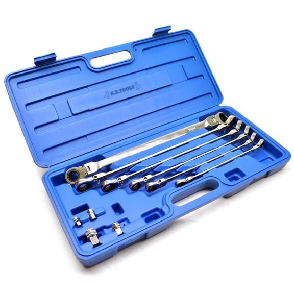 Metric Extra long double end flexi head ratchet spanner set 8mm-19mm 10pc AT663