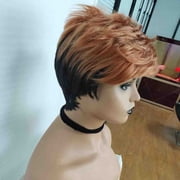 AMERTEER High Quality Women Brown Black Brazilian Short Elven Haircut Wig Parting Fiber Wig Hair,Two-color