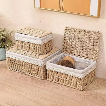 MEHOOM Wicker Woven Set of 3 Storage & Organization,Storage Baskets & Bins,Decorative Storage with Lid