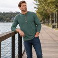 thumbnail image 3 of AZoiNM Men's Henley Neck Long Sleeve T-Shirt Soft Stretch Slim Fit 4 Button Placket Casual Top, 3 of 10