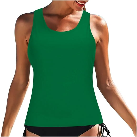 HomeGardon Swim Tops Women Push up Swim Top High Neck Solid Color Top Bathing Suit Tops for Women Tank Tops Swimsuits Navy-2XL