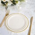 thumbnail image 6 of Efavormart 50 Pack - 8" Ivory Très Chic Plastic Salad Dessert Plates Round With Gold Rim, 6 of 11