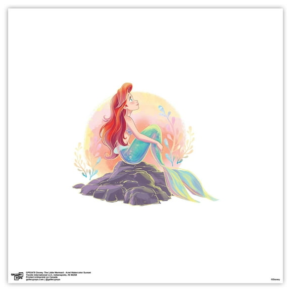 Gallery Pops Disney The Little Mermaid - Ariel Watercolor Sunset Wall Art, Unframed Version, 12" x 12"