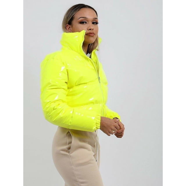 Chaqueta de algodón de otoño e invierno, chaqueta corta de algodón de mujer de metal brillante europeo y americano